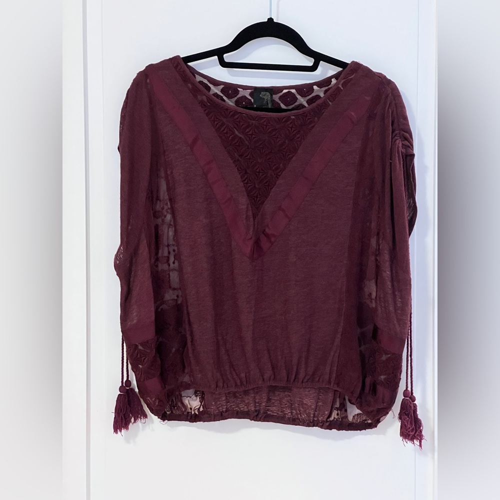 Free People Burgundy Lace Top, XS
